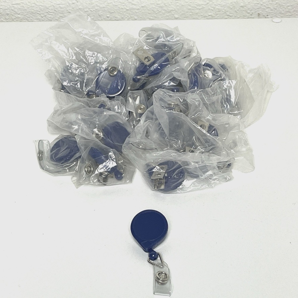 31 Blue Retractable Badge Reels ID Holder Alligator Clips Keychain‎ Cord 1"
